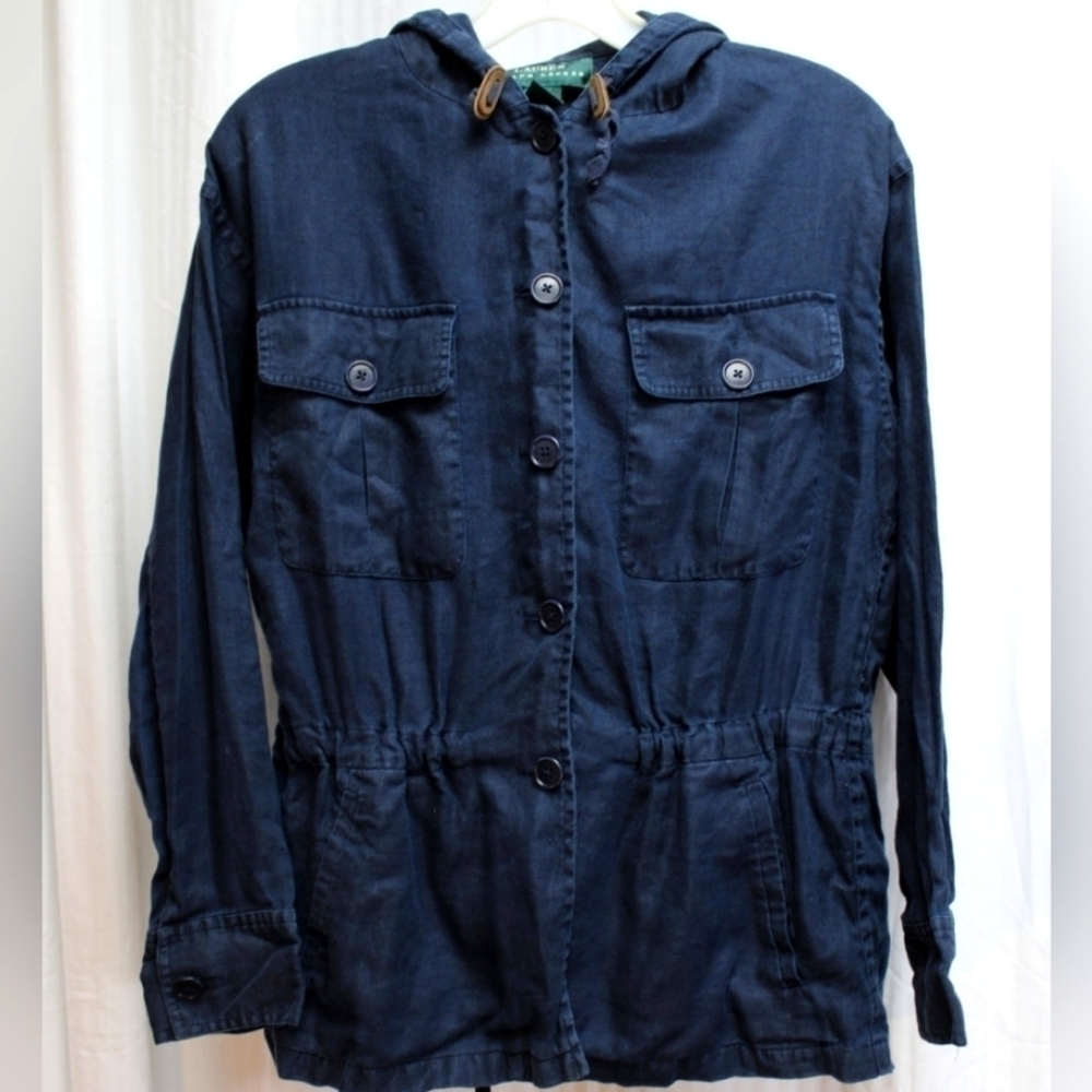 LAUREN Ralph Lauren - Hooded Navy Cargo Light Weight Jacket